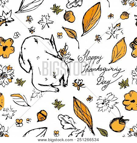 Seamless Thanksgiving Pattern With Turkey. Vector Illustration