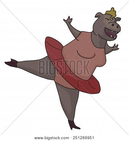 Dancing Hippo With Slogan. Vector Illustration. Cute Cartoon Personage