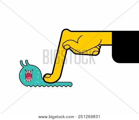 Finger Presses Slug. Hand Press Insect. Vector Illustration