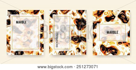 Set Of Memphis Style Backgrounds With Marble Textures, Golden Glitters And Geometric Patterns.