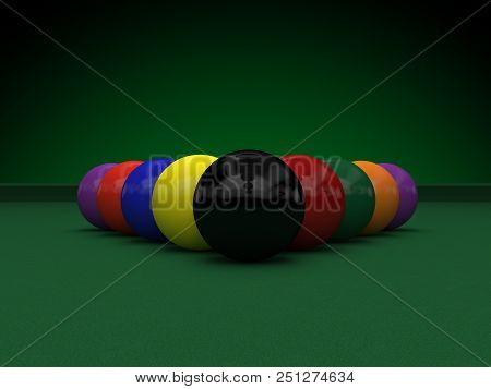 Billiard Balls On Green Table 3d Rendering