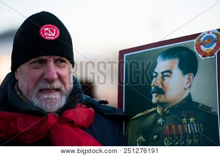 Moscow, Russia - March 15, 2013: Meeting For 60 Years Since The Death Of Stalin On Red Square.