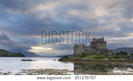 Eilean Donan Castle At Dornie On Kyle Of Lochalsh In Scotland With Dark Clouds
