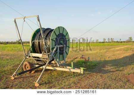Water Pipeline On The Agricultural Field In Spring.