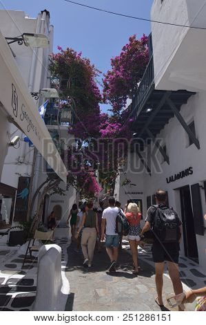 Picturesque Streets Very Narrow Full Of Shops In Chora Island Of Mikonos .arte History Architecture.