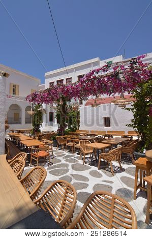 Beautiful Typical White And Blue Square With Restaurants In Chora Island Of Mikonos .arte History Ar
