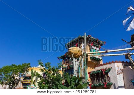 Orlando, Florida, Usa - May 10, 2018: The Old Houses At Dventure Island Of Universal Studios Orlando