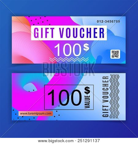 Vector Gift Voucher Template. Universal Flyer For Business. Bright Vector Design, Blue Pink Design E