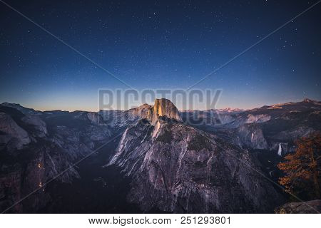 Starry Night Above Half Dome In Yosemite National Park, California, Usa