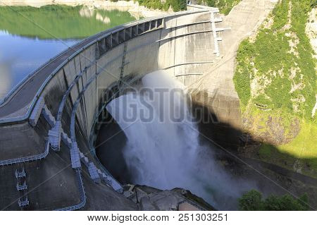 Discharge From Kurobe Dam In Toyama, Japan