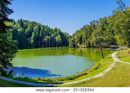 Castle Trakoscan With Reflection On The Lake, Zagorje Region, Croatia