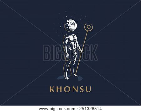 The Egyptian God Khonsu. A Man With A Moon Instead Of A Head. Vector Emblem.