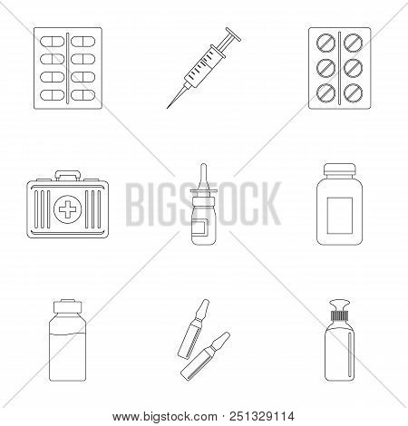 Medicinal Preparations Icon Set. Outline Style Set Of 9 Medicinal Preparations Vector Icons For Web 