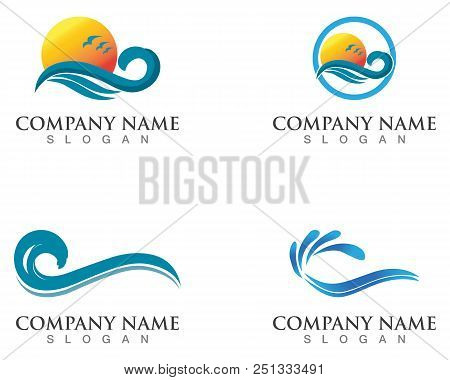 Waves Of Sea Or Ocean Waves, Blue Water, Splash And Gale, Vector Illustration