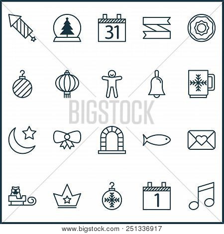 Holiday Icons Set With Crown, Close Envelope, Sled And Other Magic Sphere Elements. Isolated Vector 