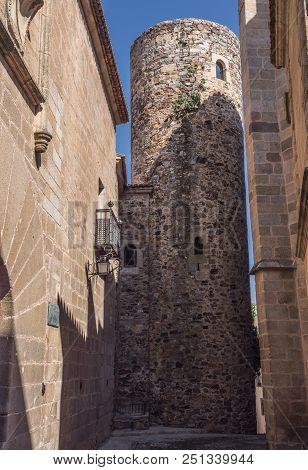 Caceres, Spain - July 13, 2018: House And Tower Of Carvajal Of Arab Origin, Of Civil Architecture An