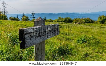 Forney Ridge Sign On Andrews Bald With Ridge In Background