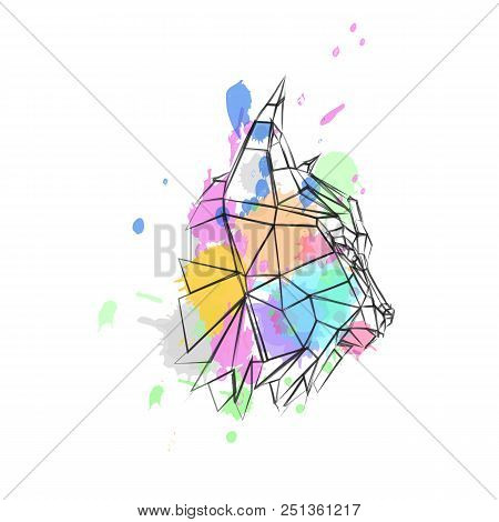 Low Poly Lynx In Profile With Colored Spots