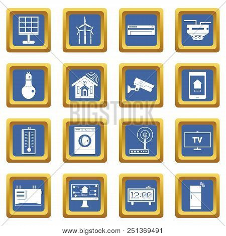 Smart Home House Icons Set In Blue Color Isolated Vector Illustration For Web And Any Design