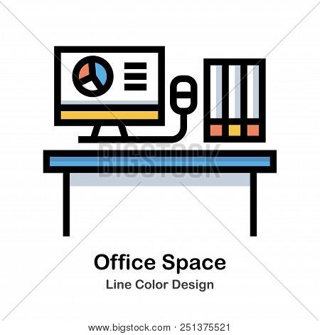 Computer On The Desk Line Color Icon