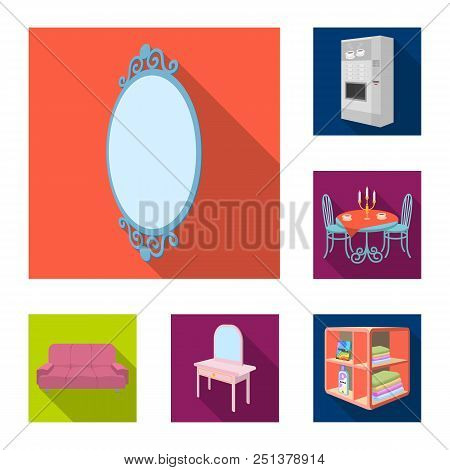 Furniture And Interior Flat Icons In Set Collection For Design. Home Furnishings Vector Isometric Sy