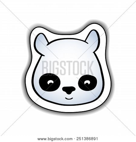 Cute Panda Animal Face Vector Sticker With Shadow On White Background. Chinese Symbol Animal Icon. S