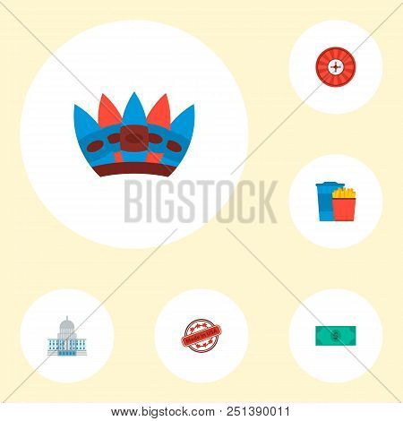 Set Of Usa Icons Flat Style Symbols With Capitol, Made In Usa, Casino And Other Icons For Your Web M
