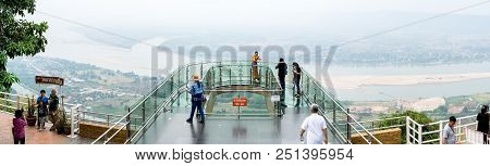 Nong Khai, Thailand - March 17, 2018 : View Of Famous Transparent Balcony At Wat Pha Tak Suea Temple