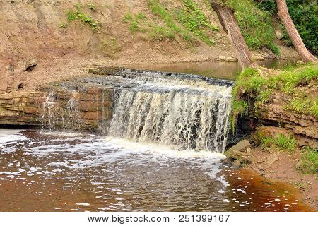 Small Waterfall On Sablinka River In Leningrad Region, Russia.