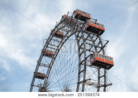Vienna, Austria June 5, 2018: Famous Ferris Wheel Of Vienna Prater Park Called Wurstelprater.