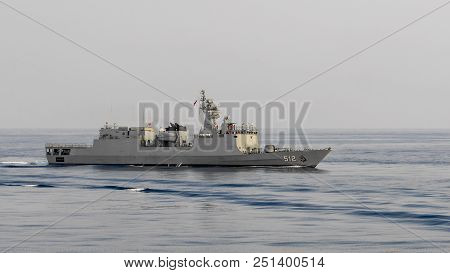 Chonburi, Thailand - January 29, 2014 : Htms Narathiwat (opv 512) Offshore Patrol Vessel Of Royal Th