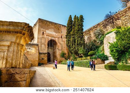 Granada, Spain, April 06, 2018: Gate Of Justice (puerta De La Justicia), Gate To Alhambra Complex In