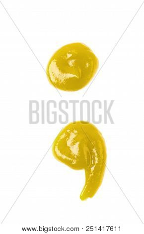 Semicolon Symbol Made Of Sauce Isolated Over The White Background