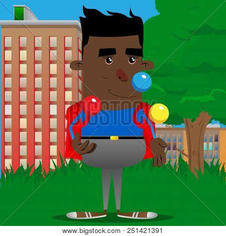 Happy Schoolboy Juggler. Vector Cartoon Character Illustration.