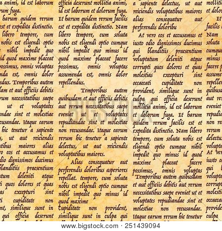 Abstract Latin Manuscript On Ancient Parchment, Seamless Pattern