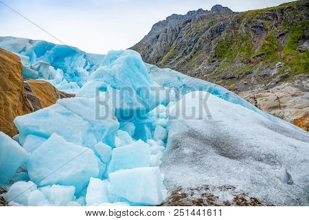 Part Of Blue Svartisen Glacier In Norway