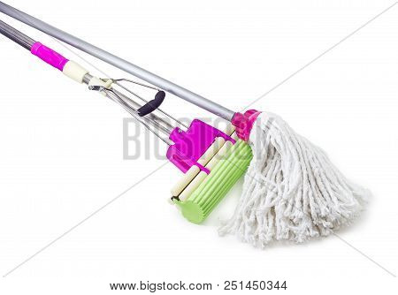 Part Of The Classic Mop With Cotton Head And Plastic Sponge Mop With Mounting Clamp And Green Sponge