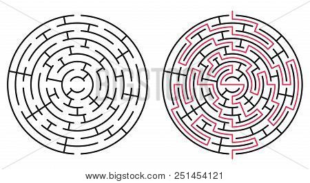 Abstract Circle Maze / Labyrinth With Entry And Exit. Vector Labyrinth 237.