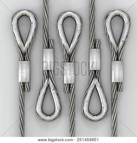 Metal Thimble And Steel Wire Rope. Industrial Building And Yacht Sport Theme. 3d Render Illustration