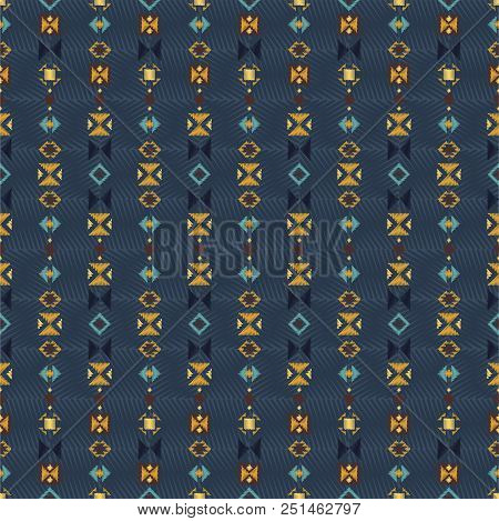 Geometric Embroidery Style. Ethnic Seamless Pattern. Abstract Aztec Background. Digital Or Wrapping 