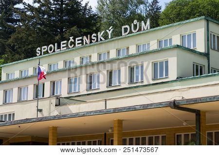 Luhacovice, Czech Republic - April 30 2018: Spolecensky Dum - Cultural Center House In Spa Town On A