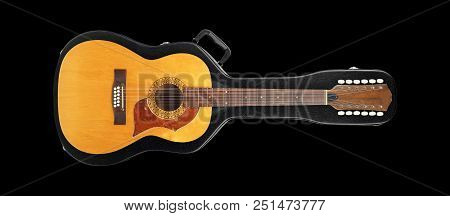 Musical Instrument - Vintage Twelve-string Acoustic Guitar From Above On A Hard Case Hard Case Isola