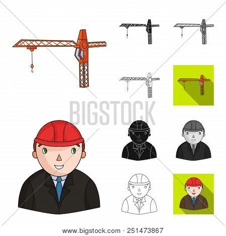 Architecture And Construction Cartoon, Black, Flat, Monochrome, Outline Icons In Set Collection For 