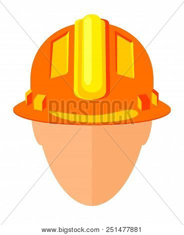 Colorful Cartoon Construction Worker Avatar. Human Head In Protective Helmet. Work Safety Themed Vec