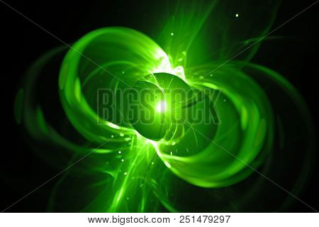 Green Glowing Spinning Neutron Star, Computer Generated Abstract Background, 3d Rendering