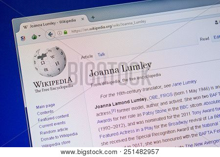 Ryazan, Russia - July 09, 2018: Page On Wikipedia About Joanna Lumley