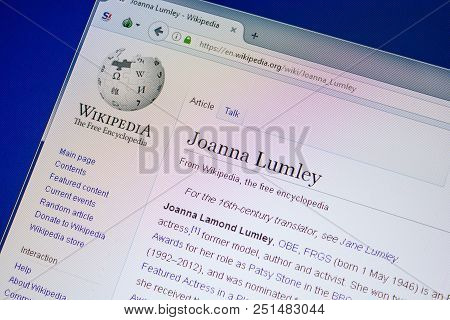Ryazan, Russia - July 09, 2018: Page On Wikipedia About Joanna Lumley