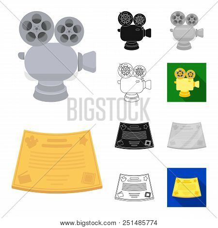 Film Awards And Prizes Cartoon, Black, Flat, Monochrome, Outline Icons In Set Collection For Design.