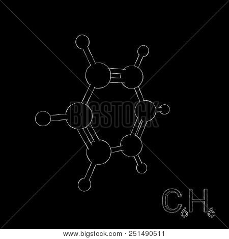 Benzene Model Molecule. Isolated On Black Background. Sketch Illustration.
