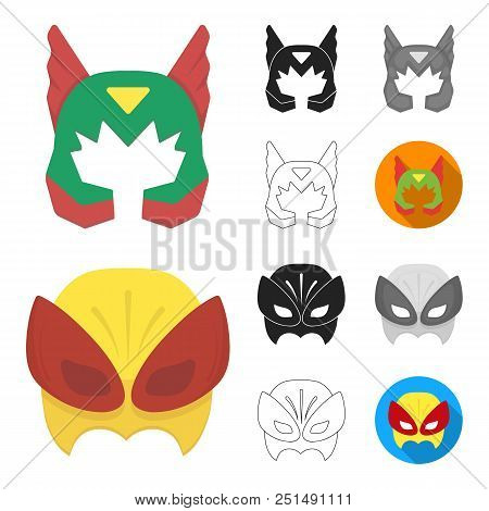 Carnival Mask Cartoon, Black, Flat, Monochrome, Outline Icons In Set Collection For Design.mask On T